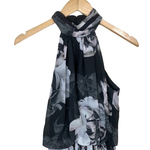 Xscape Halter Blouson Rose Floral Maxi Dress Gown Size 2 - Picture 6 of 9